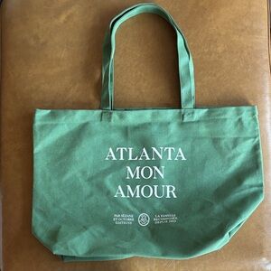 Sezane Green 'Atlanta Mon Amour' Canvas Tote Bag
